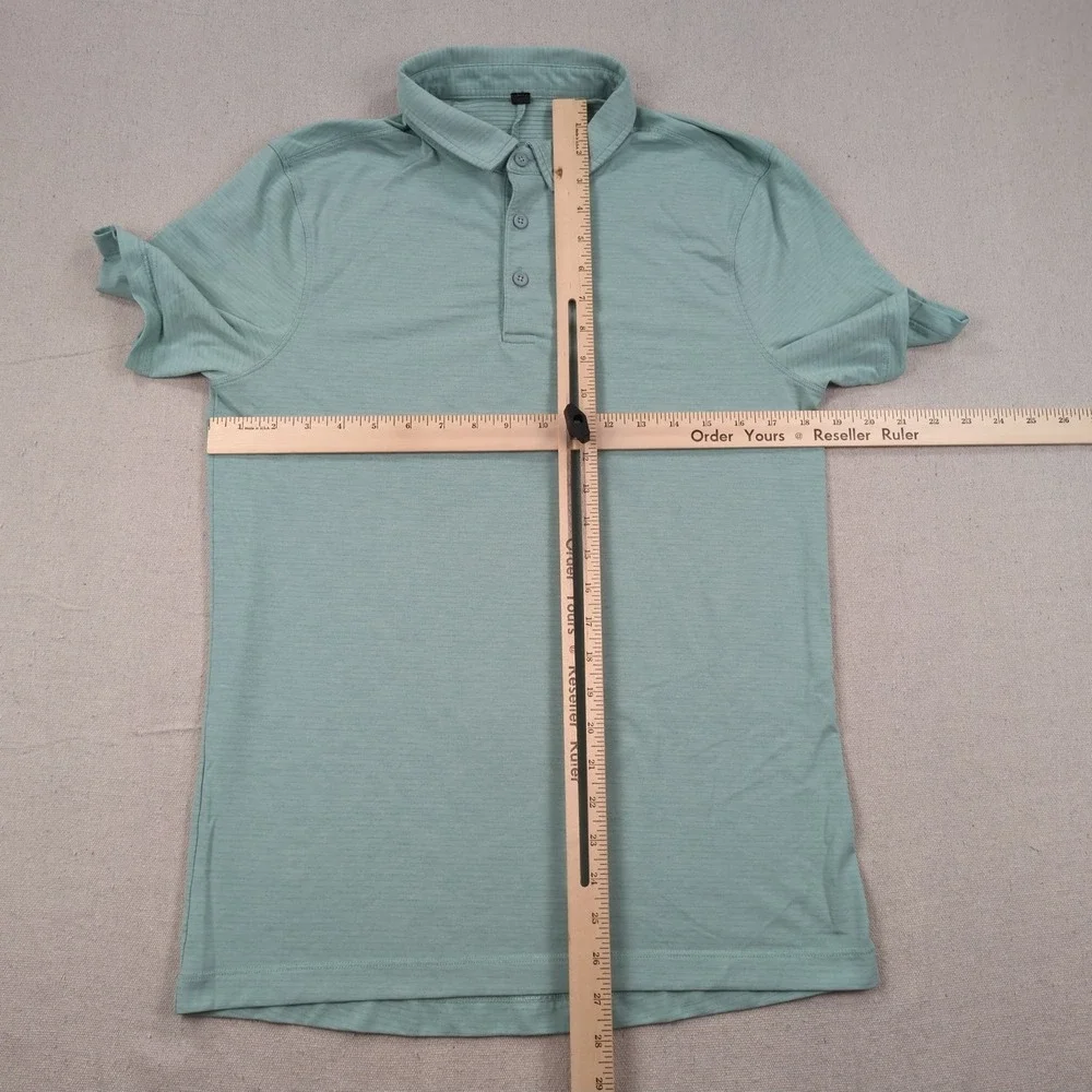 LuluLemon Shirt Mens Small Green Striped Performance Casual Office‎